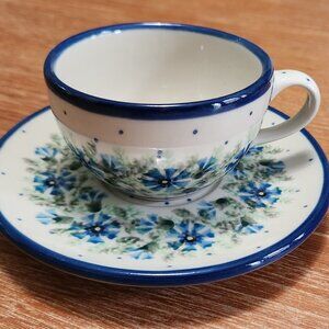 Polish Pottery cappuccino mug and matching saucer